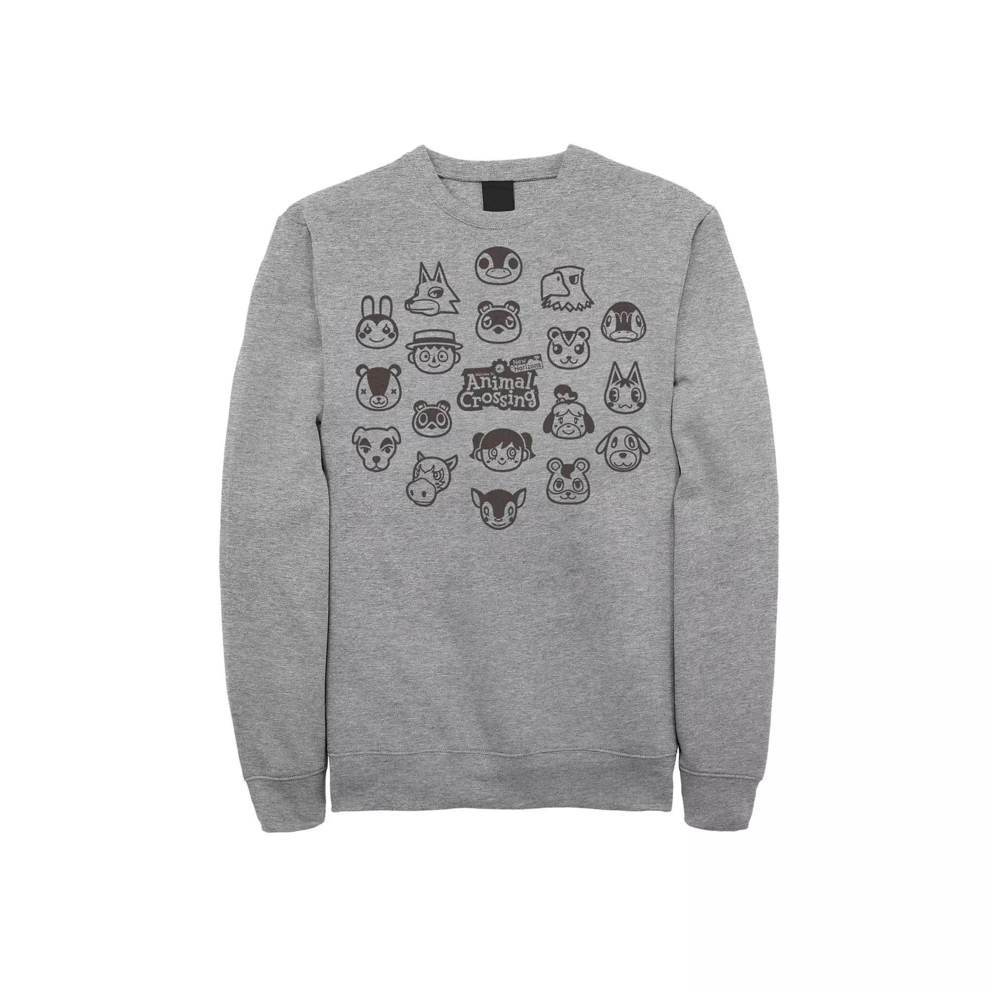 Big & Tall Animal Crossing Characters Heads Group Fleece Sweatshirt, Men's, Size: 4XL, Athletic Grey Product Image