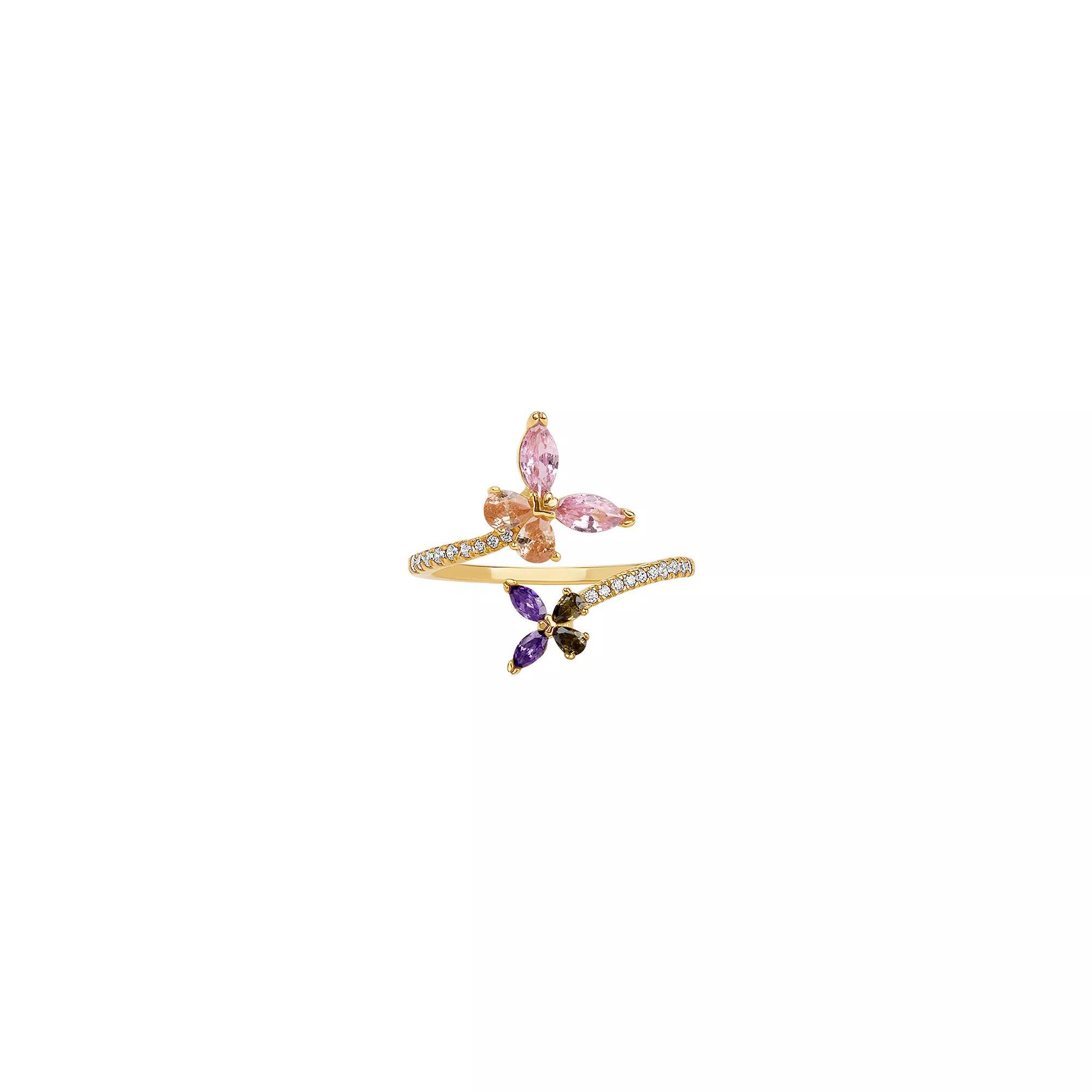 PRIMROSE Sterling Silver Cubic Zirconia Butterfly Bypass Ring, Women's, Size: 8, Gold Tone Team Product Image