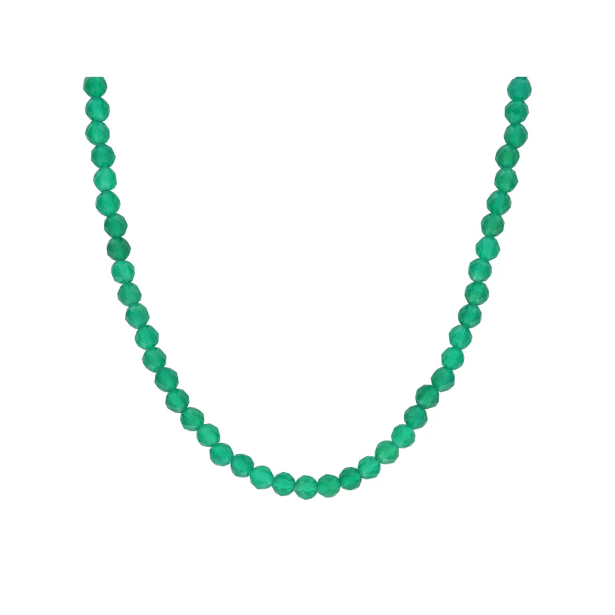 Stella Grace 18k Gold Over Silver Green Onyx Facetted Bead Necklace, Womens Gold Tone Product Image