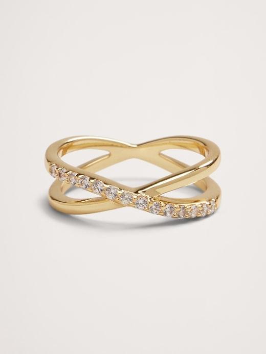 Pavé Crossover Ring Aureus + Argent Product Image