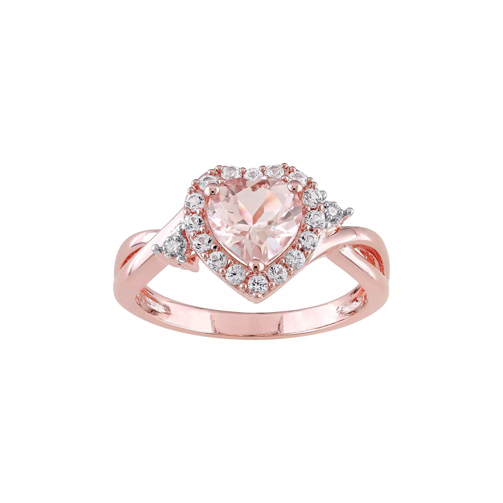 Stella Grace Rose Gold Tone Sterling Silver Morganite & Lab-Created White Sapphire Heart Ring, Womens Pink Tone Product Image