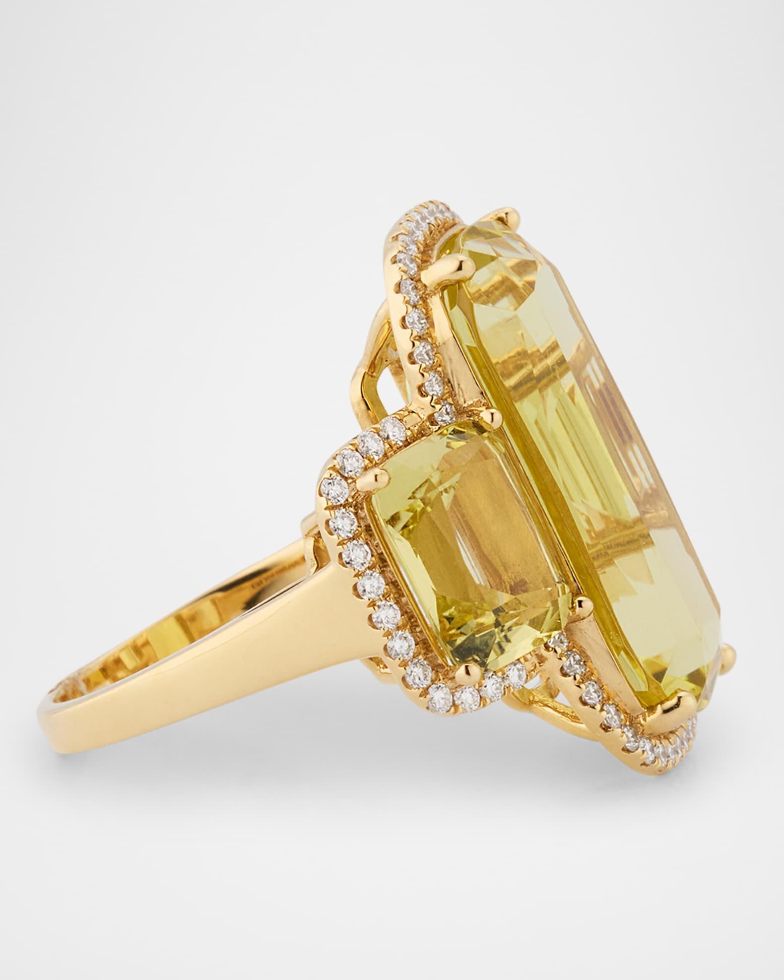 Gossip 18K Yellow Gold Lemon Quartz 3 Stone Cushion Cut Ring with Diamonds Product Image