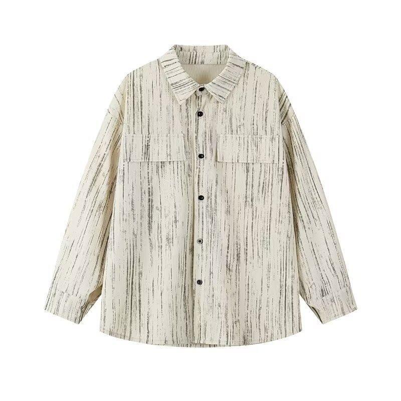 Long-Sleeve Tie Dye Button-Up Corduroy Shirt Product Image