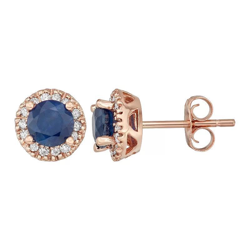 The Regal Collection 14k Gold Sapphire & 1/8 Carat T.W. IGL Certified Diamond Tiered Halo Stud Earrings, Women's, Pink Product Image