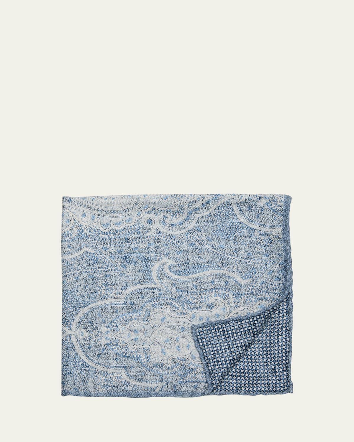 Men's Large Paisley-Print Silk Pocket Square Product Image