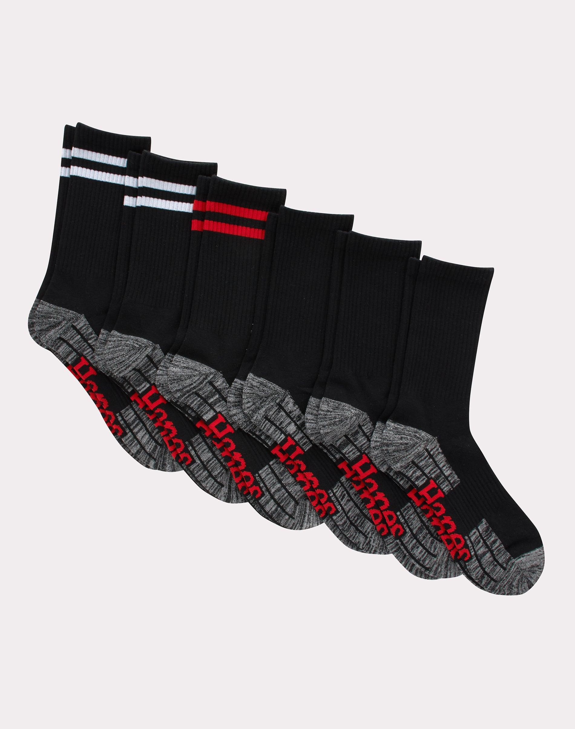 Hanes Originals Mens Crew Socks, Moisture Wicking, 6-Pairs Blue Assorted/Abstract Stripe 6-12 Product Image