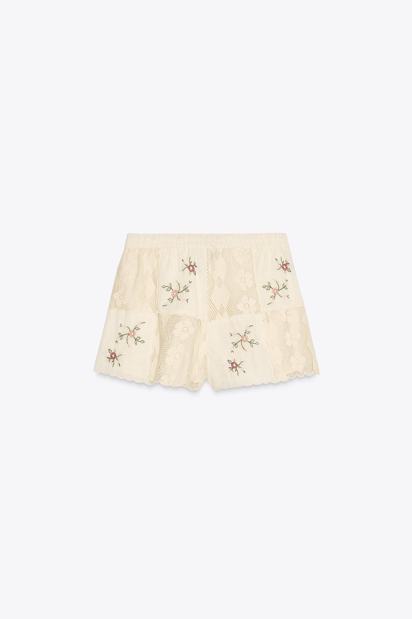 EMBROIDERED CROCHET FLOWER SHORTS Product Image
