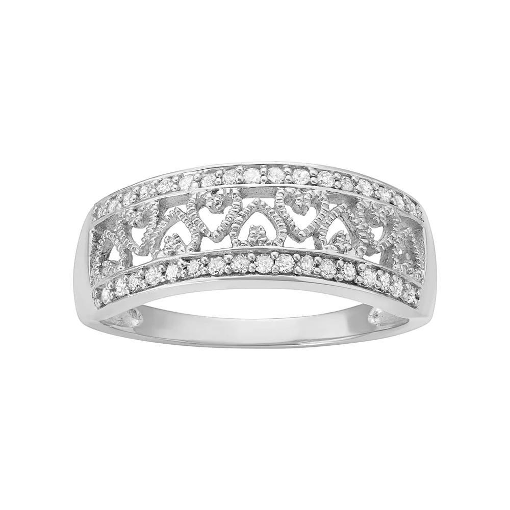 Sterling Silver 1/4 Carat T.W. Diamond Heart Promise Ring, Women's, Size: 8, White Product Image