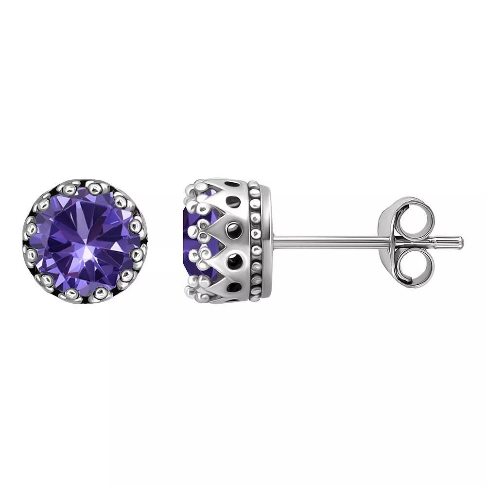 Aleure Precioso Sterling Silver Round Crown Set Stud Earrings, Women's, Purple Product Image
