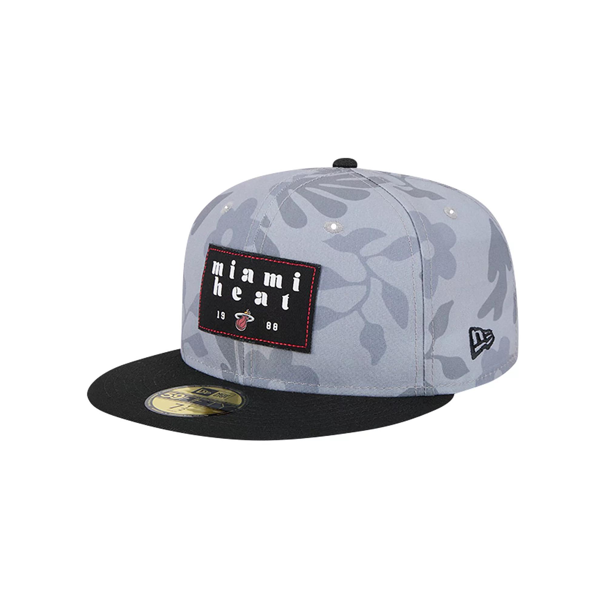 Mens New Era Gray Miami Heat Palm Fronds 2-Tone 59FIFTY Fitted Hat Product Image