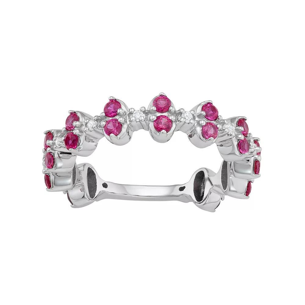 Jewelexcess Sterling Silver Lab-Created Ruby & Lab-Created White Sapphire Ring, Women's, Size: 7 Product Image