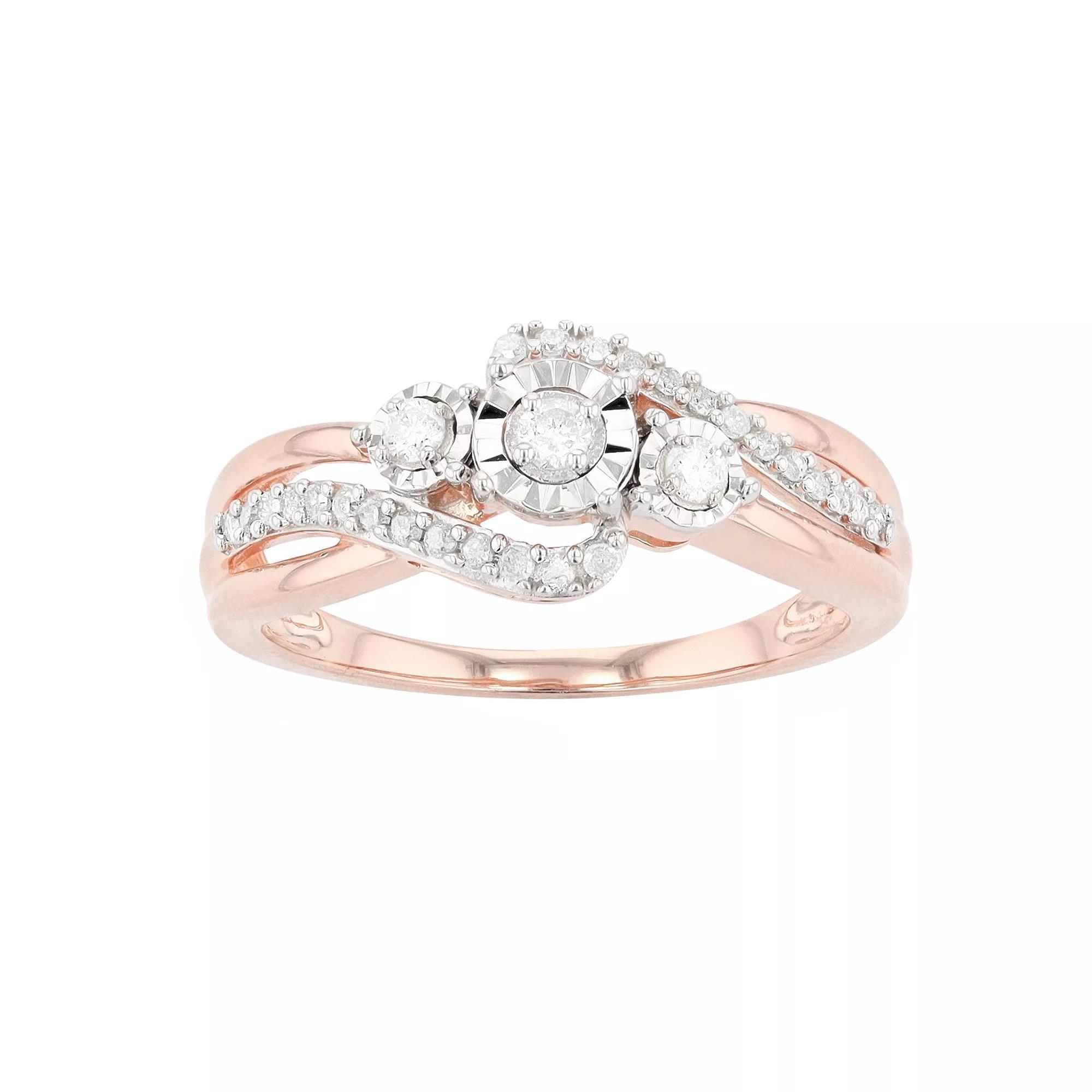 Diamond Brilliance 14k Rose Gold Over Silver 1/4 Carat T.W. Diamond 3-Stone Ring, Women's, Size: 7, Pink Tone Product Image
