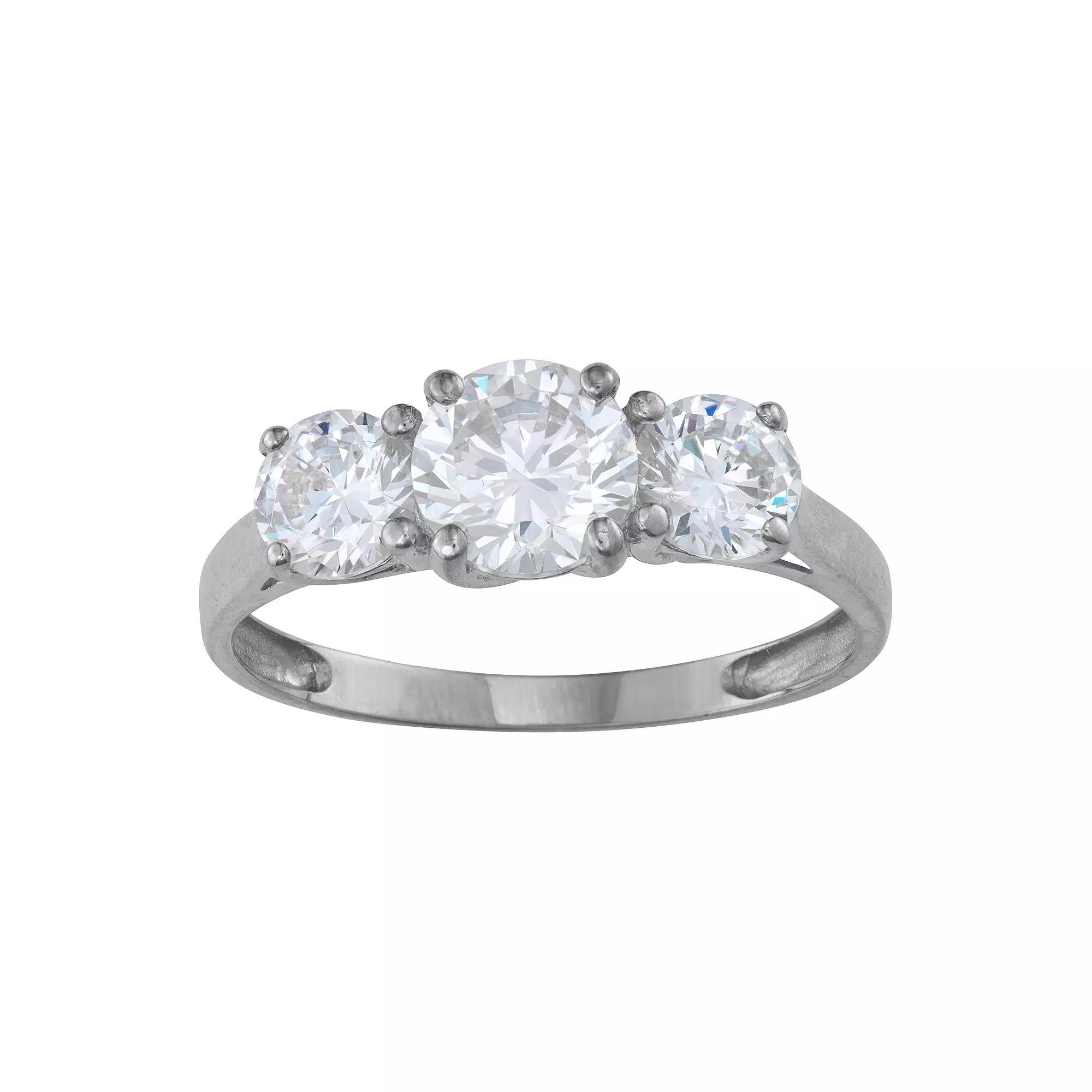 Designs by Gioelli 10k Gold Cubic Zirconia 3-Stone Ring, Women's, Size: 6, White Product Image