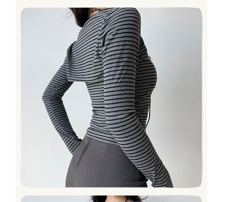 Set: Long-Sleeve Striped Shrug + Tube Top Product Image