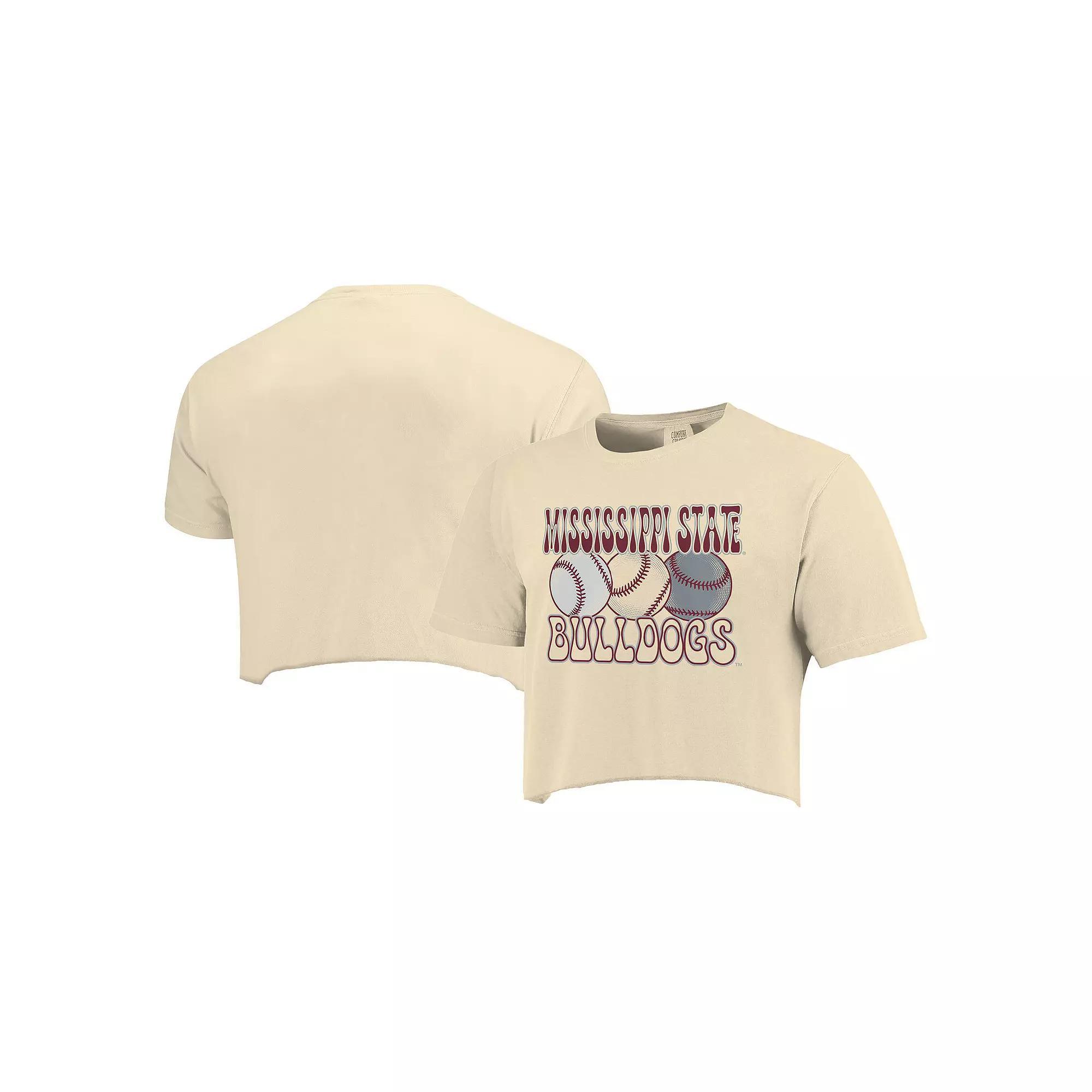 Women's Natural Mississippi State Bulldogs Comfort Colors Baseball Cropped T-Shirt, Size: Medium, Mst Beige Product Image