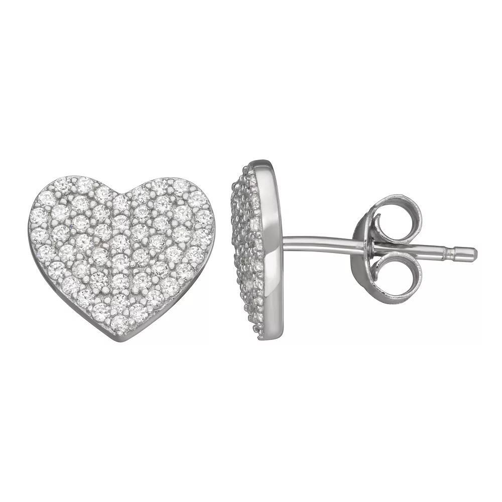 Contessa Di Capri Cubic Zirconia Pave Heart Stud Earrings, Women's, Sterling Silver Product Image