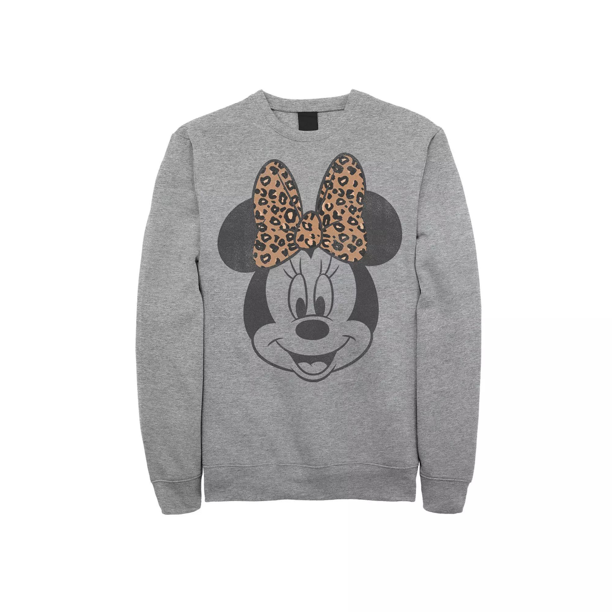 Disney's Minnie Mouse Men's Leapord Print Bow Portrait Sweatshirt, Size: Small, Athletic Grey Product Image