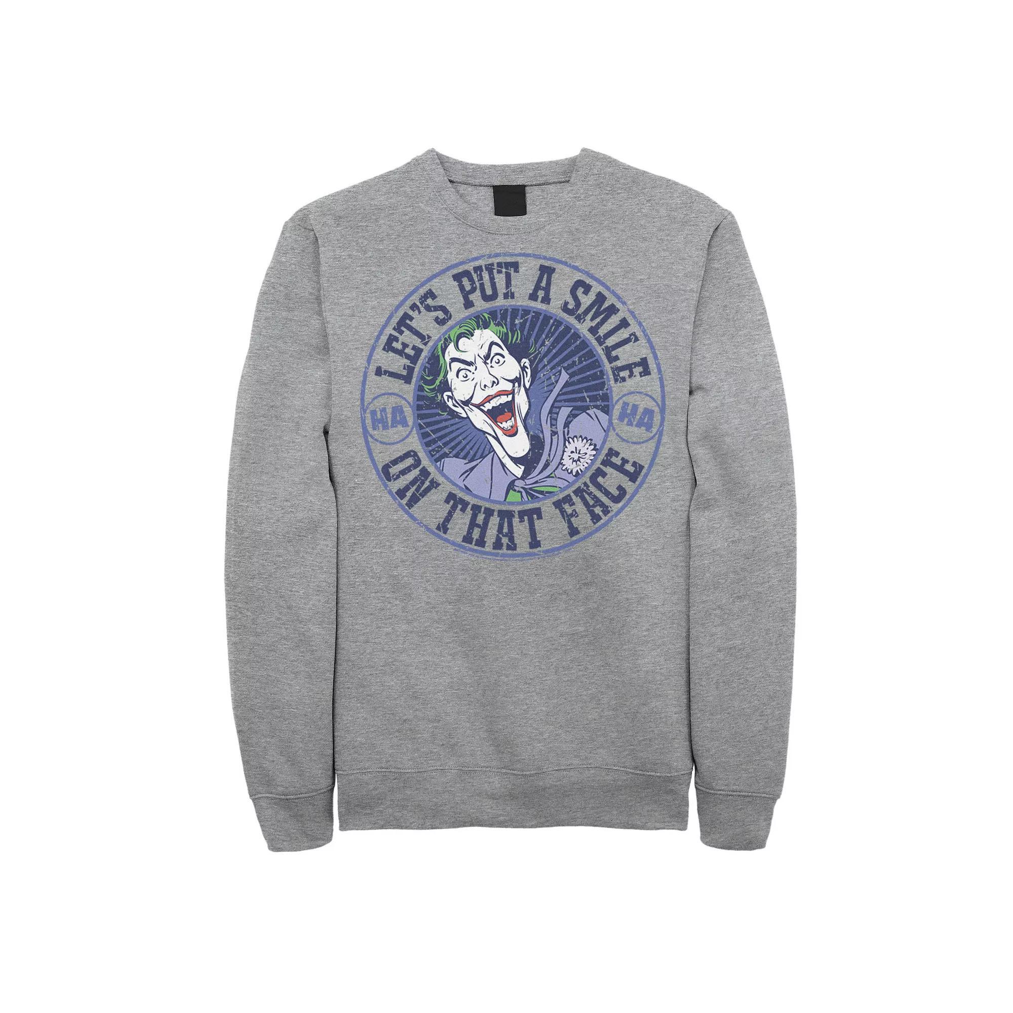Men's DC Comics The Joker Let's Put A Smile On That Face Sweatshirt, Size: 3XL, Athletic Grey Product Image