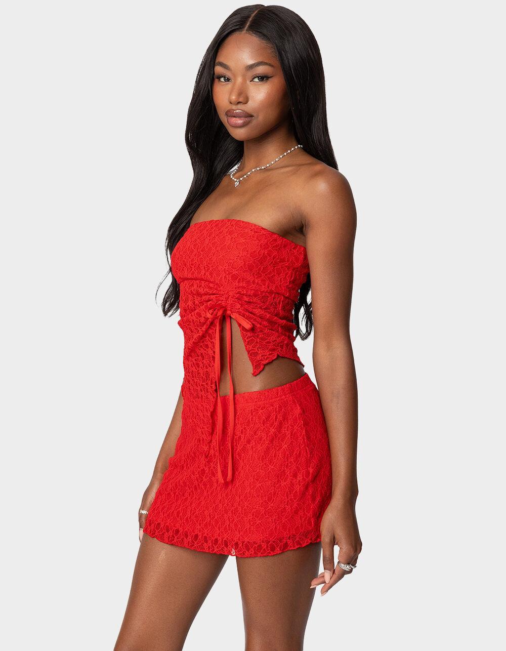 EDIKTED Amara Asymmetric Textured Lace Tube Top Product Image