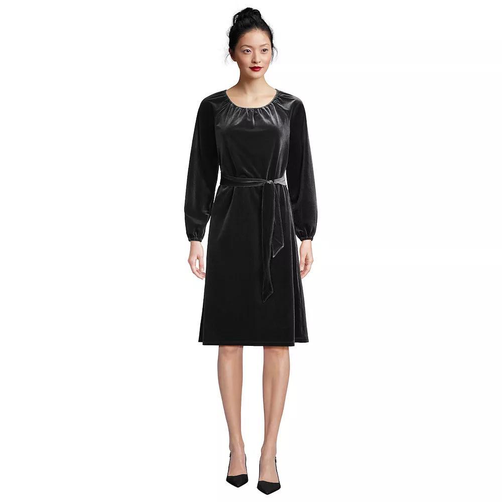 Women's Lands' End Velvet Belted Knee Length Dress, Size: Medium, Black Product Image