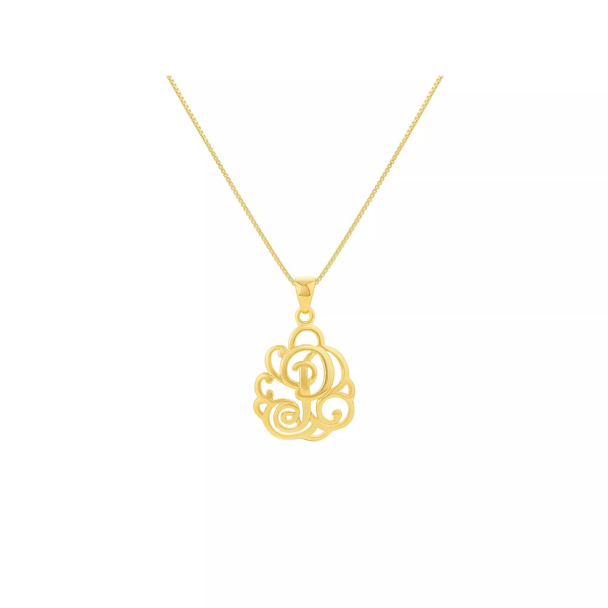 PRIMROSE Sterling Silver Monogram Initial Pendant Necklace, Women's, Size: 18", Gold Tone T Product Image