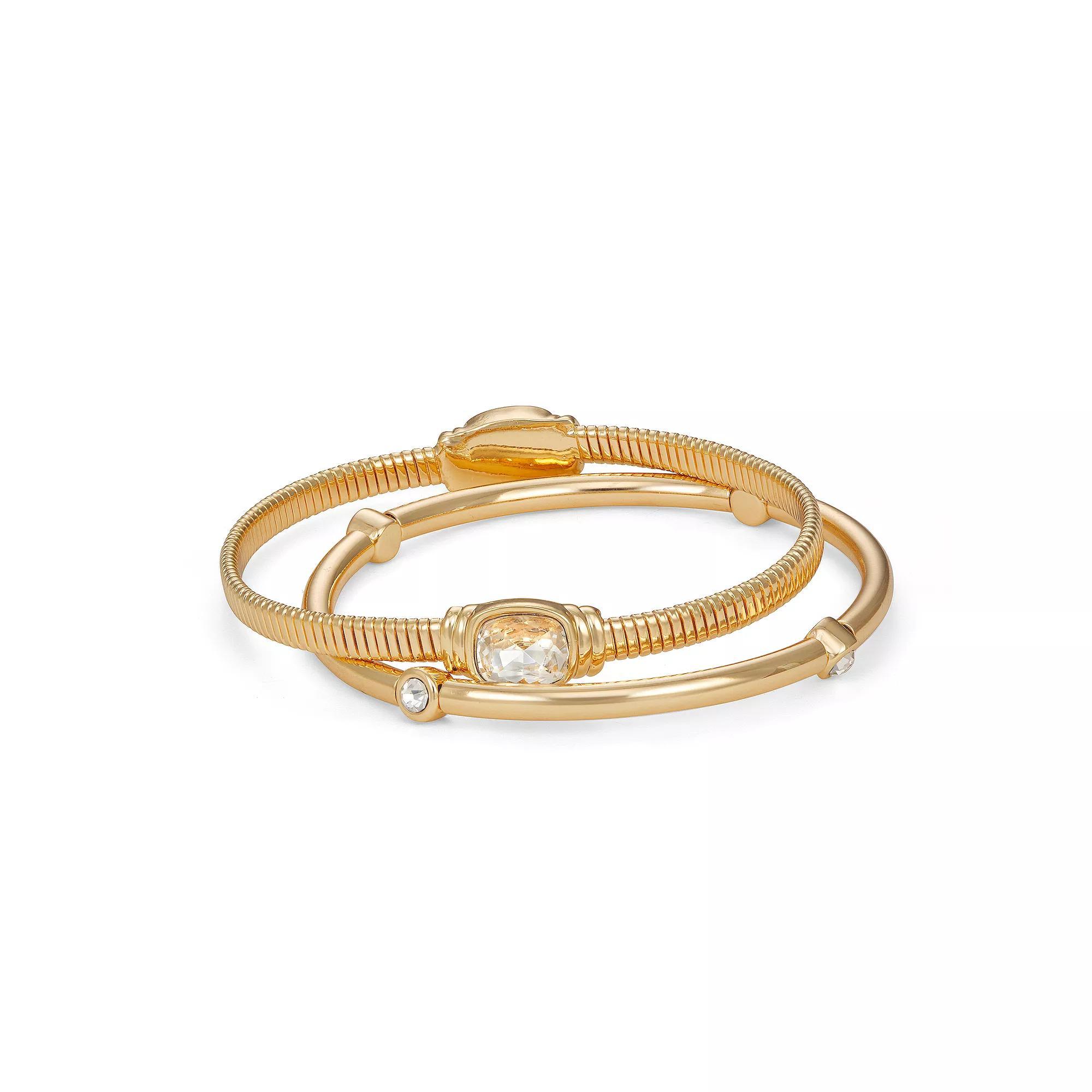 Nine West Gold Tone Stone Stretch Bracelet Duo Set, Womens Product Image