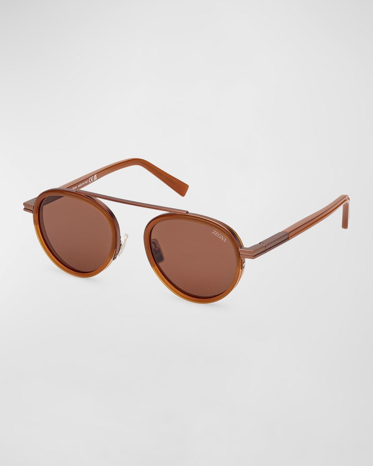 Mens ORIZZONTE II Metal-Acetate Round Sunglasses Product Image