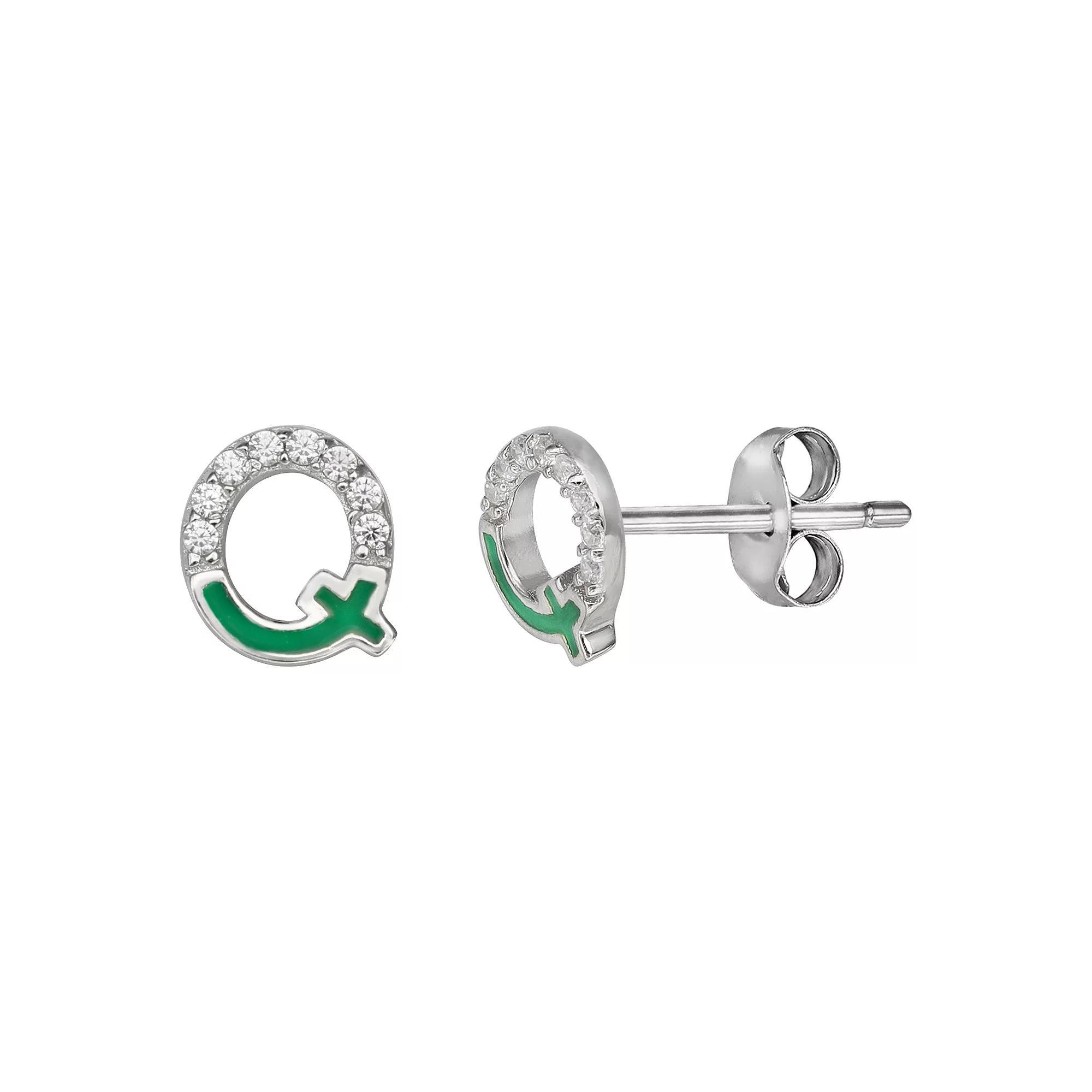 PRIMROSE Sterling Silver Cubic Zirconia Initial Stud Earrings, Women's, Orange K Product Image