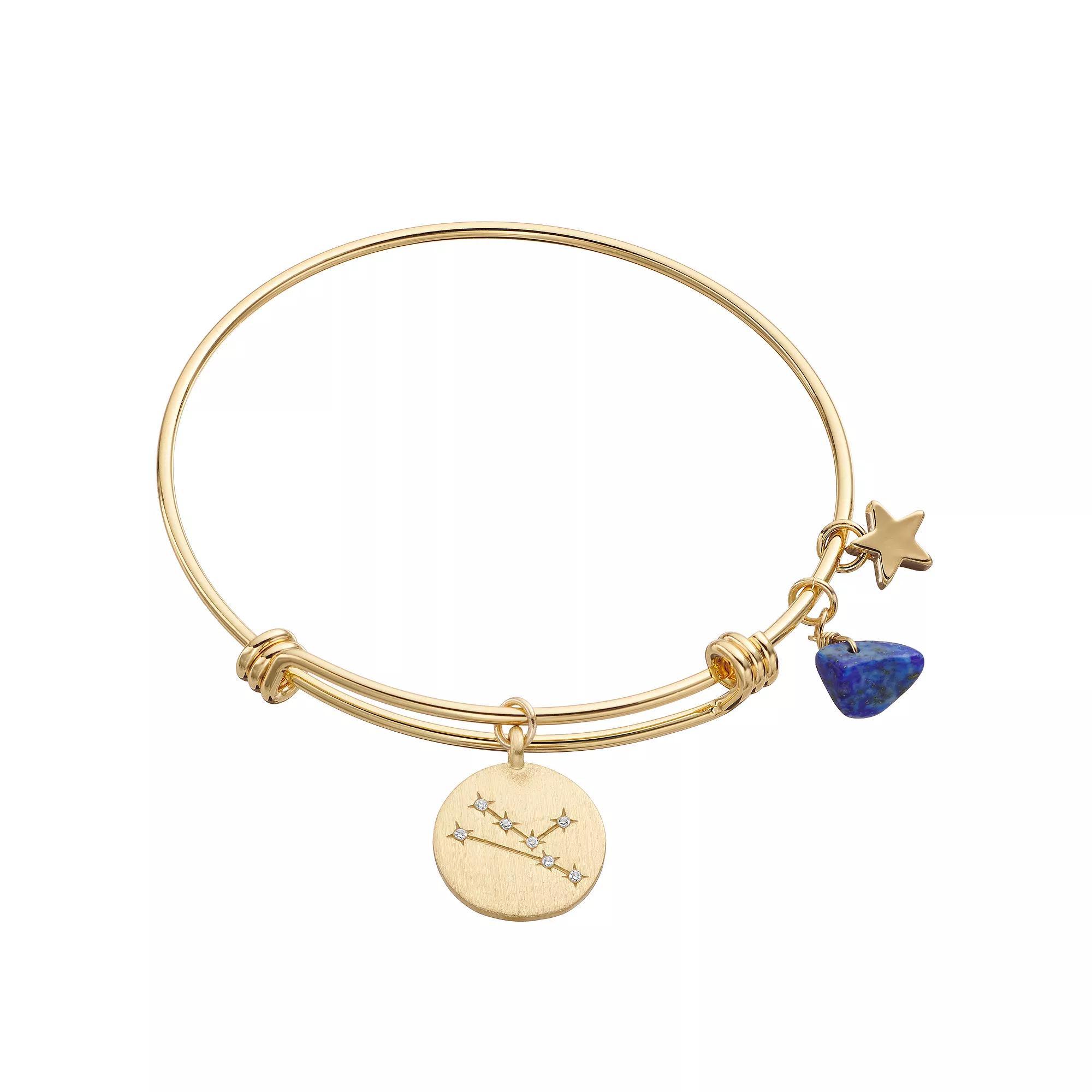 City Luxe Horoscope Cubic Zirconia Disk Bangle Bracelet with Genuine Stone & Star Charm, Women's, Gold Tone Aries Product Image