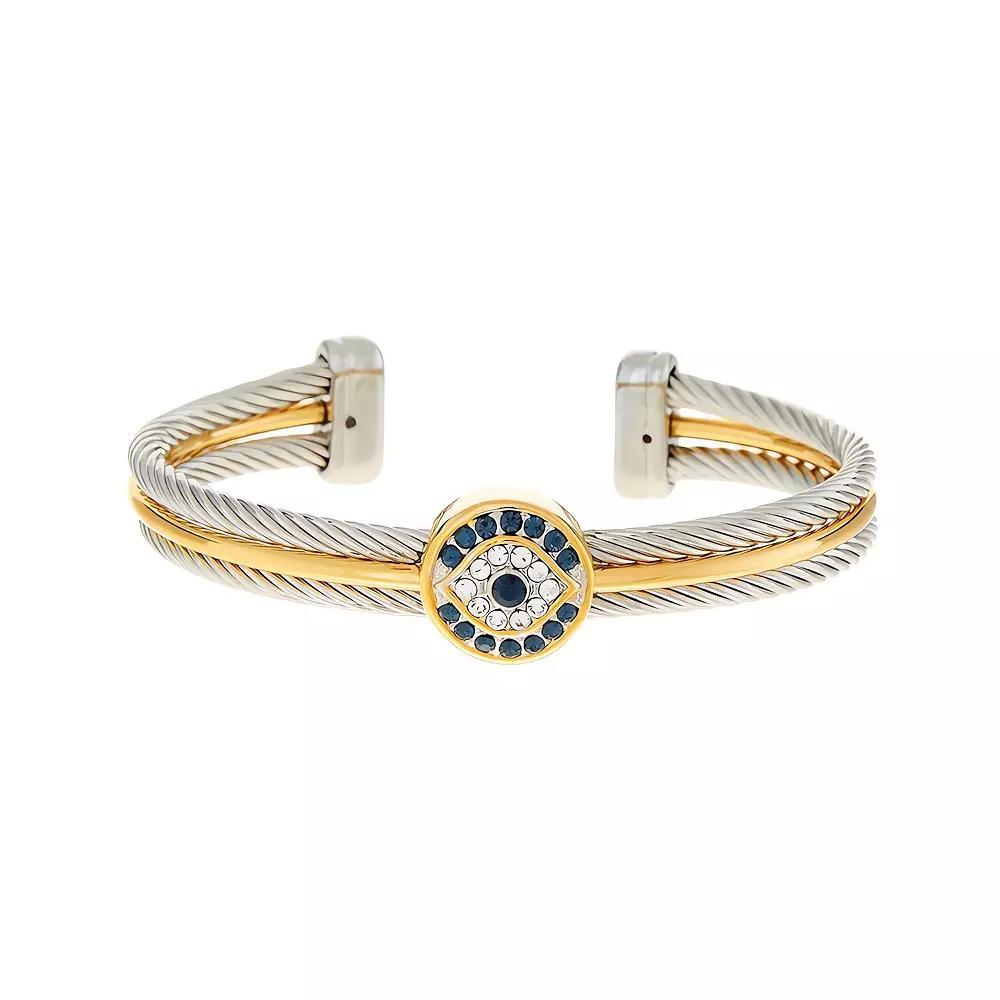 Juvell Two-Tone 18k Gold Plated Blue & Clear Cubic Zirconia Evil Eye Cuff Bracelet, Women's, Two Tone Product Image