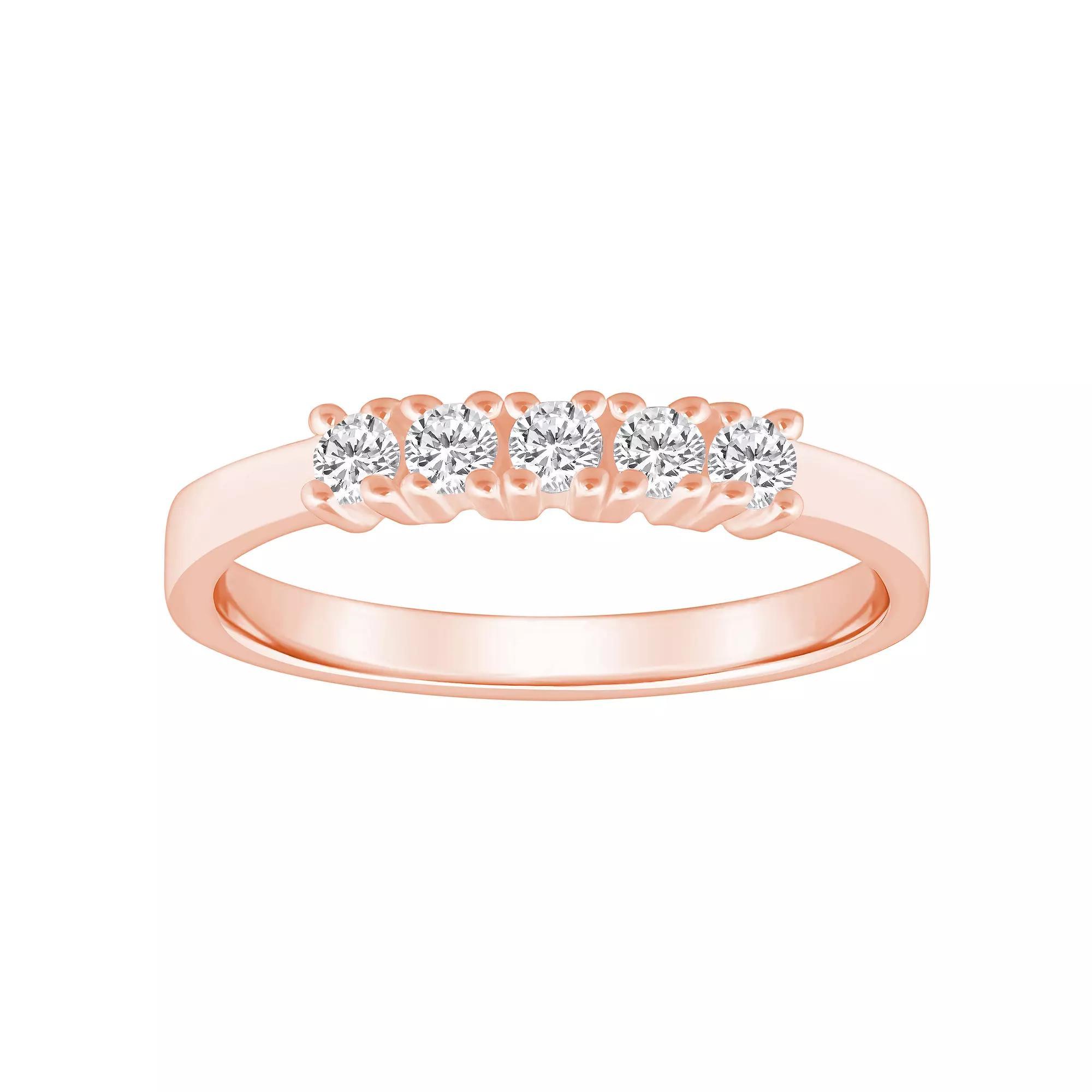 Alyson Layne 14k Gold 1/4 Carat T.W. Diamond 5-Stone Wedding Ring, Women's, Size: 6, Pink Product Image