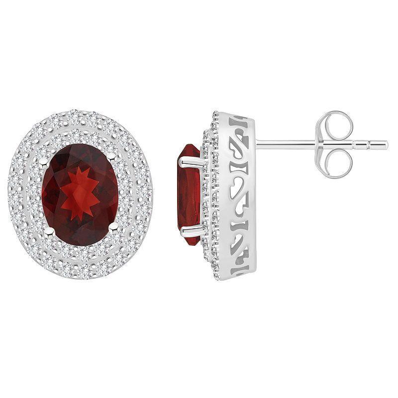 Celebration Gems Sterling Silver Oval-Cut Citrine & White Topaz Double Halo Stud Earrings, Women's Product Image