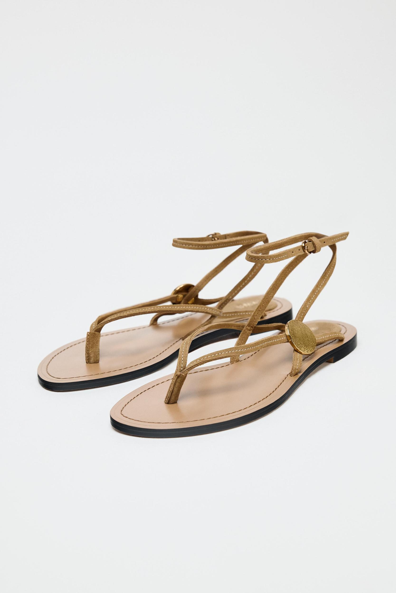 SUEDE FLAT SANDALS WITH APPLIQUÉ Product Image