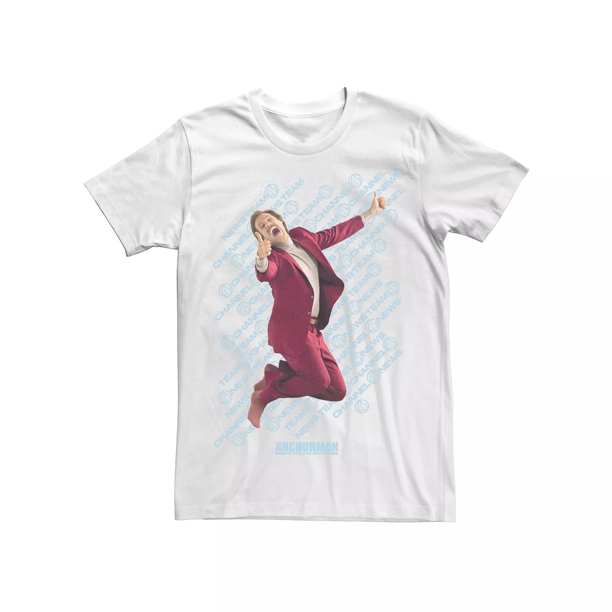 Men's Anchorman Ron Jumping For Joy Channel Four Logo Yellow Text Tee, Size: 3XL, White Product Image