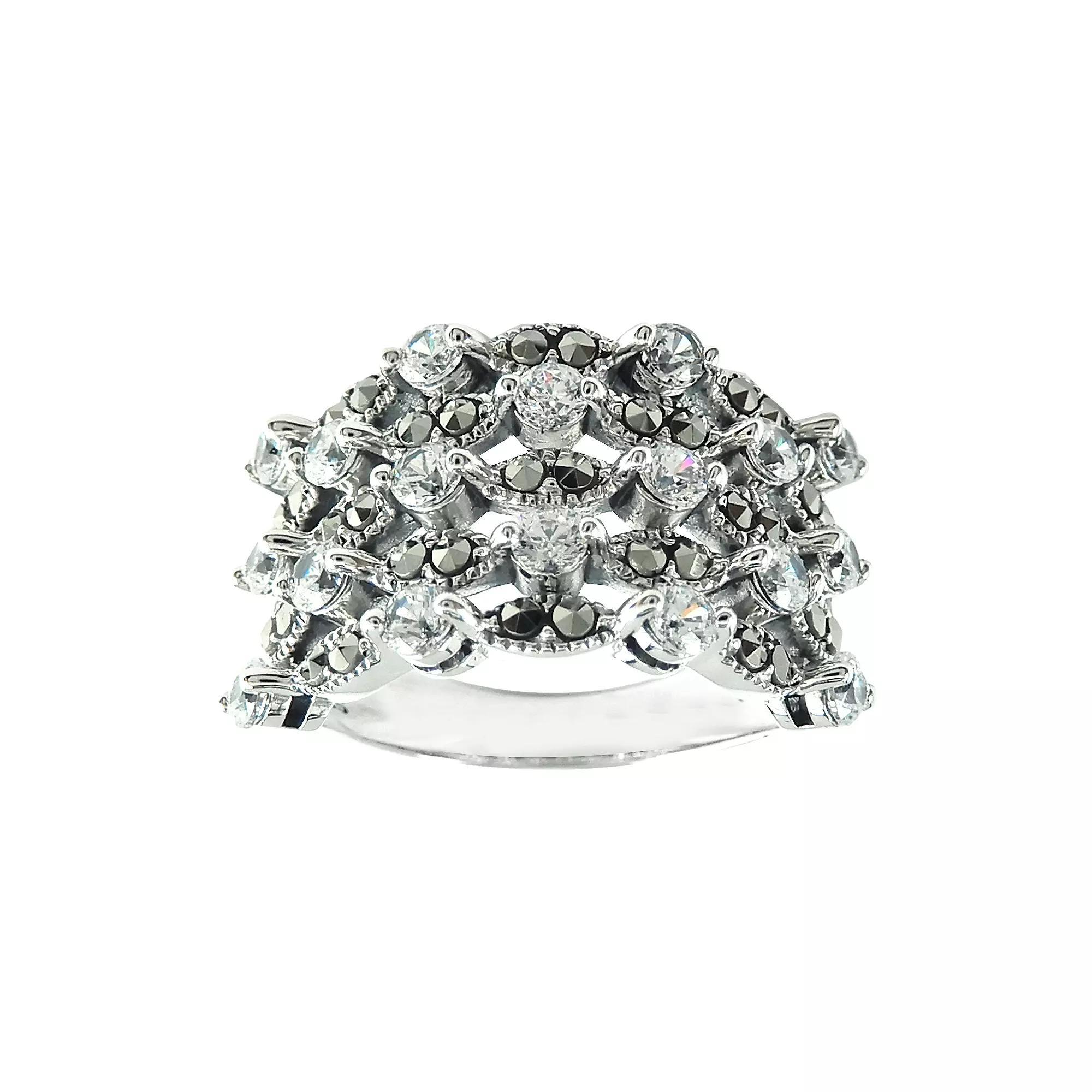 Lavish by TJM Sterling Silver Cubic Zirconia & Marcasite Layered Right Hand Ring, Women's, Size: 9 Product Image
