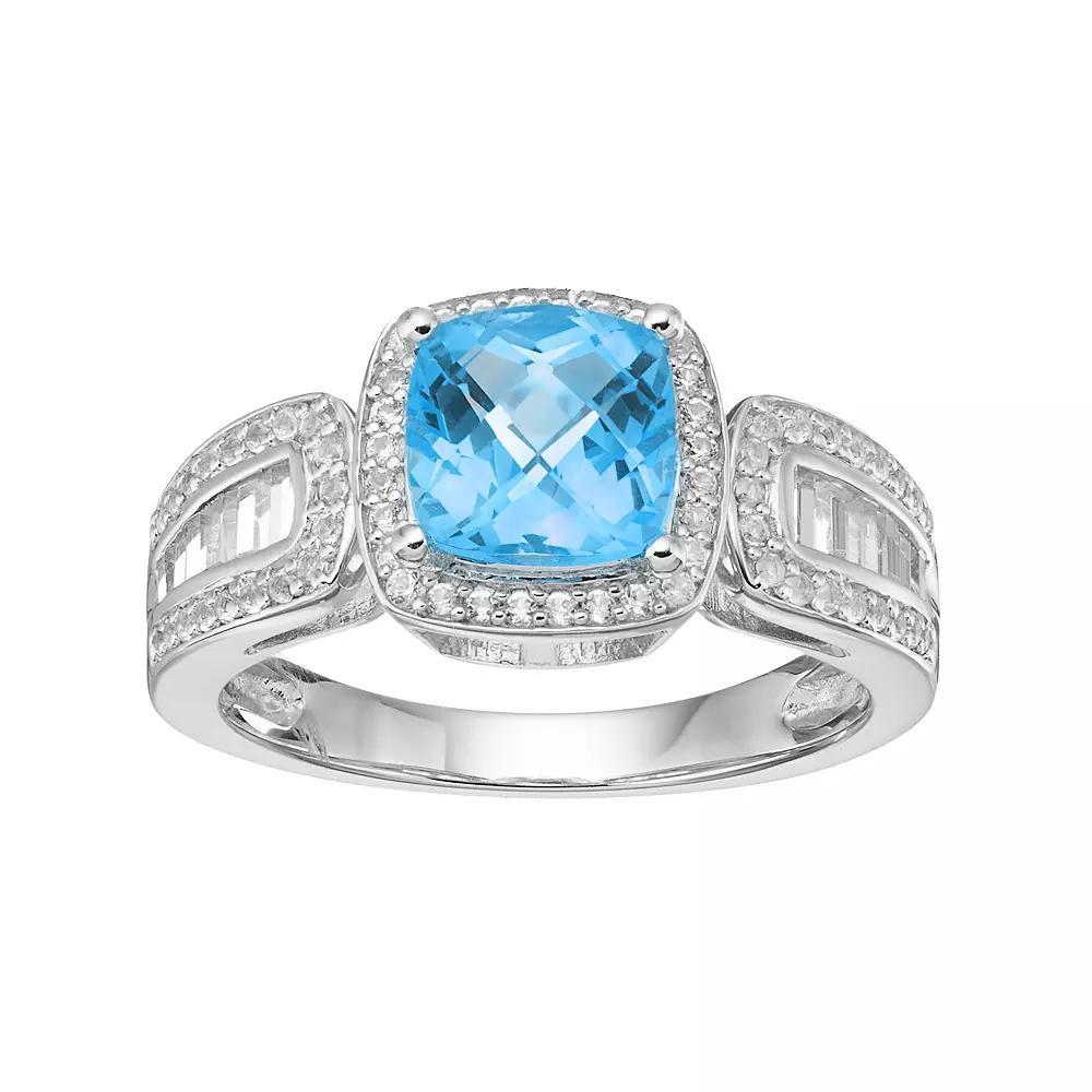 Sterling Silver Blue Topaz & Lab-Created White Sapphire Halo Ring, Women's, Size: 6 Product Image