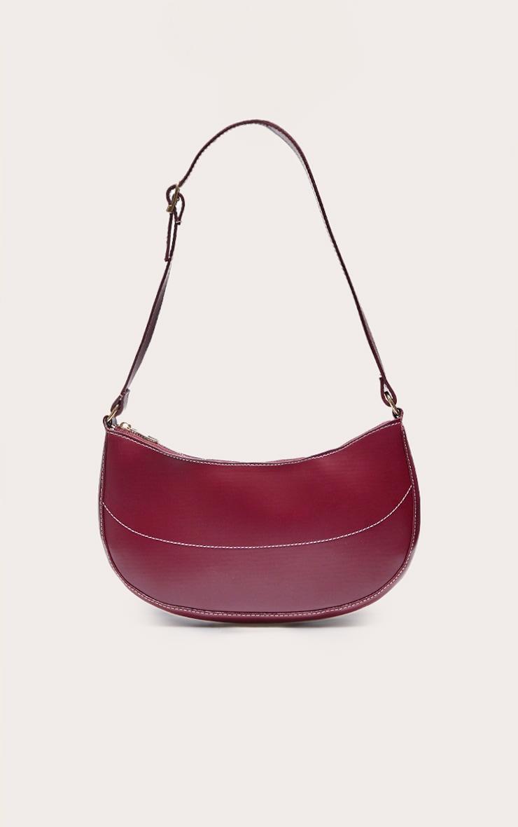 Burgundy PU Contrast Stitch Shoulder Bag Product Image