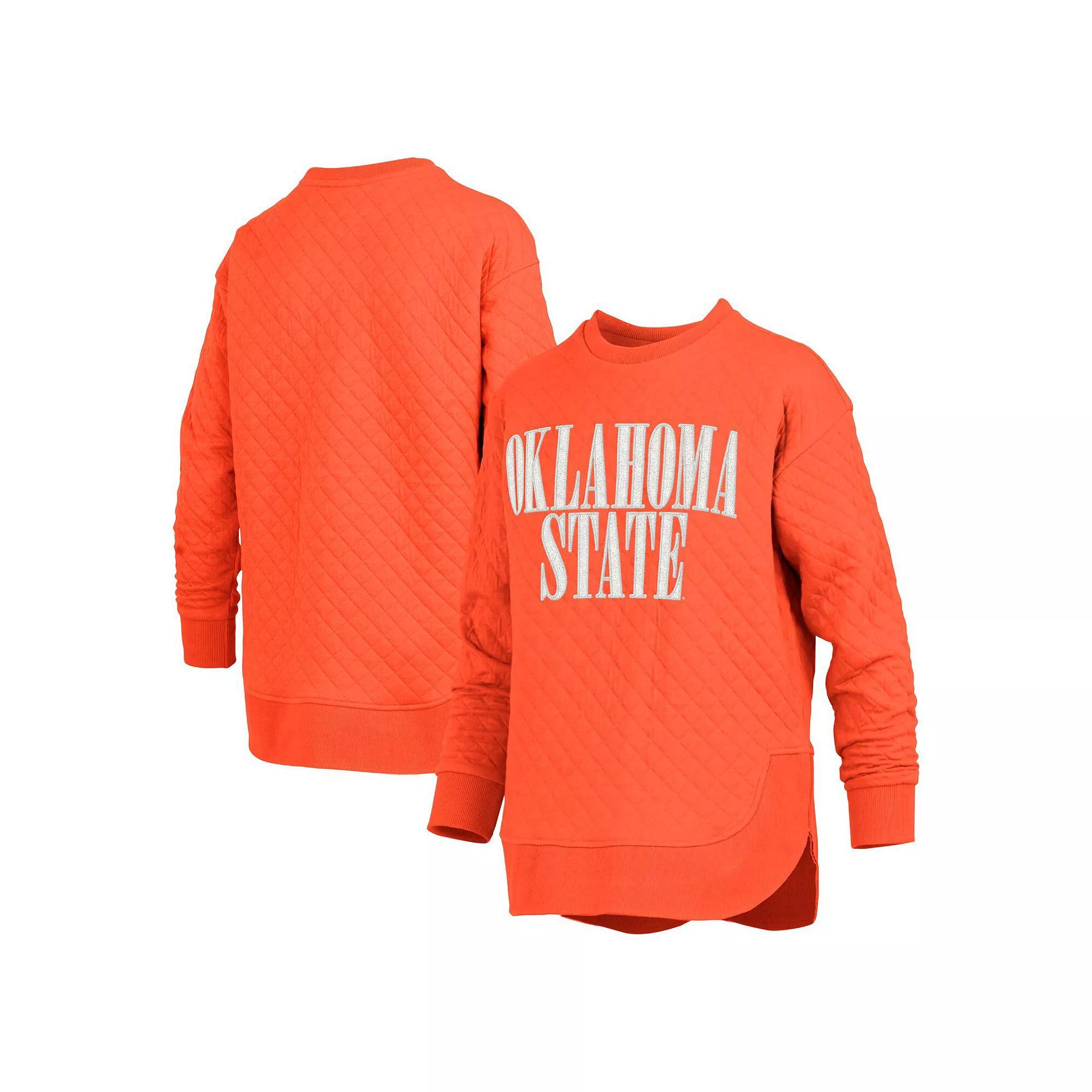Women's Pressbox Orange Oklahoma State Cowboys Quilted Long Sleeve Pullover Sweatshirt, Size: Small Product Image