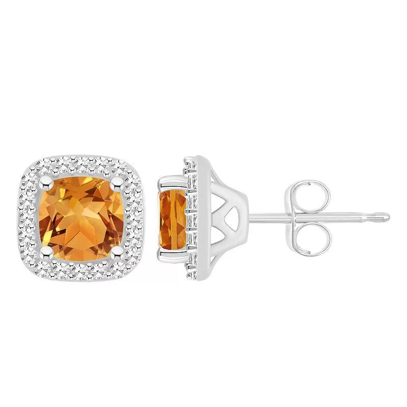 Celebration Gems Sterling Silver 5 mm Cushion Gemstone & 1/5 Carat T.W. Diamond Halo Stud Earrings, Women's, Red Product Image