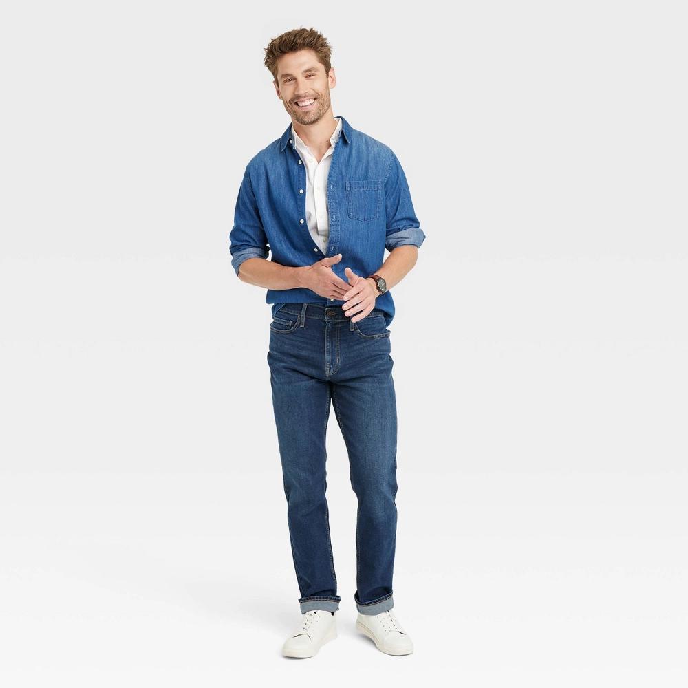 Men's Straight Fit Jeans - Goodfellow & Co™ Indigo 34x32: Midweight Denim, Stretch Fabric, Mid Rise, Machine Washable Product Image