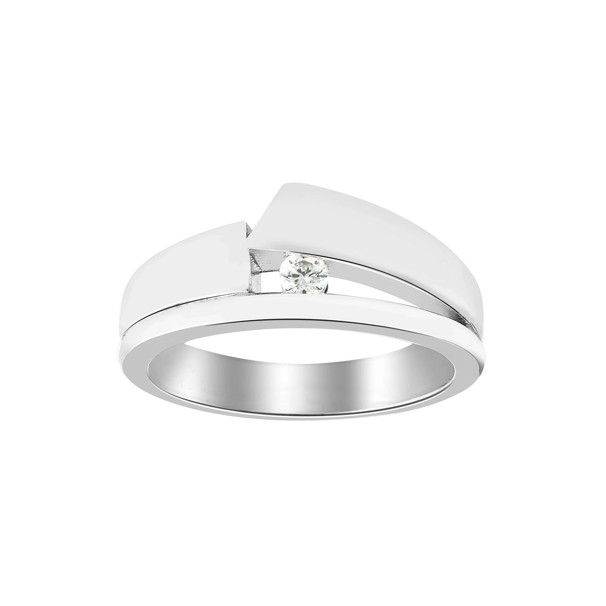 SIRI Sterling Silver Rhodium-Plated Contemporary Band Ring with Diagonal Cubic Zirconia, Women's, Size: 8 Product Image