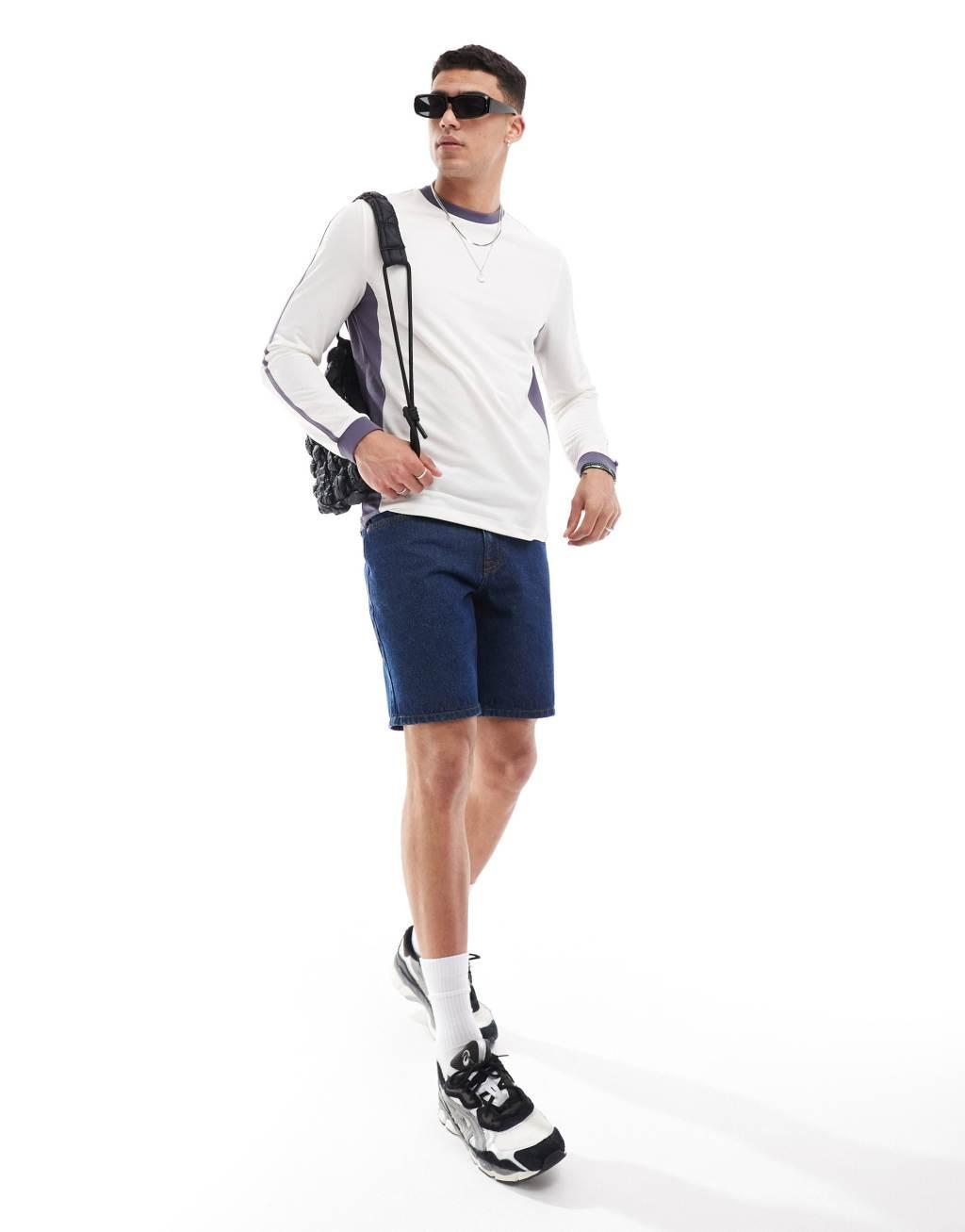 ASOS DESIGN long sleeve T-shirt in sporty mesh with cut and sew panels Product Image