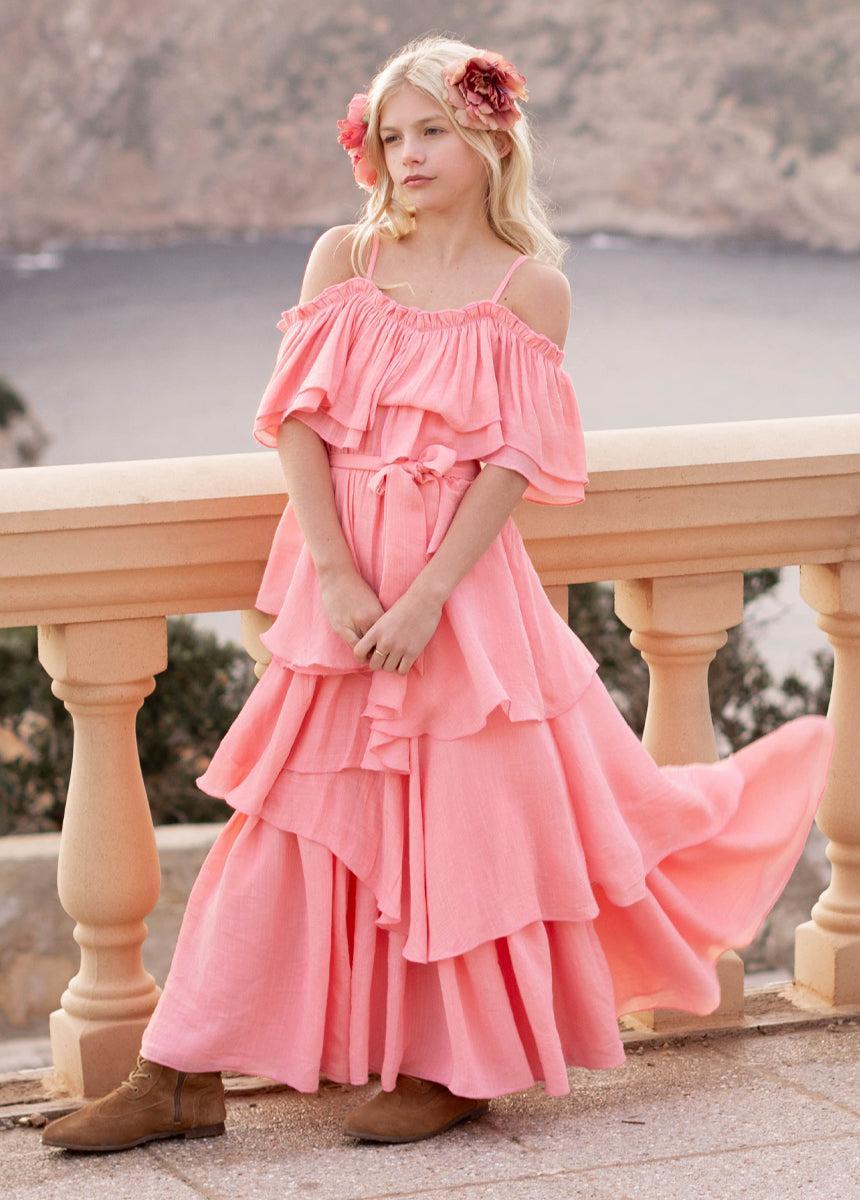 Litta Dress in Coral Girls Product Image