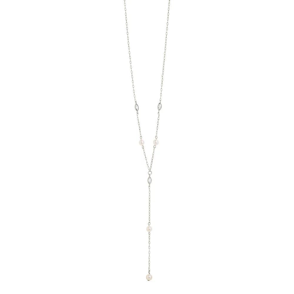 MC Collective Cubic Zirconia & Freshwater Cultured Pearl Tyra Lariat Necklace, Women's, Silver Tone Product Image