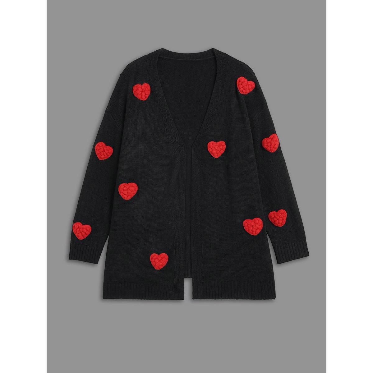 Plus Size Hand Crocheted Hearts V-neck Cardigan Black Women Casual Loose Long Sleeve Everyday Cardigans BloomChic 30/6X Product Image