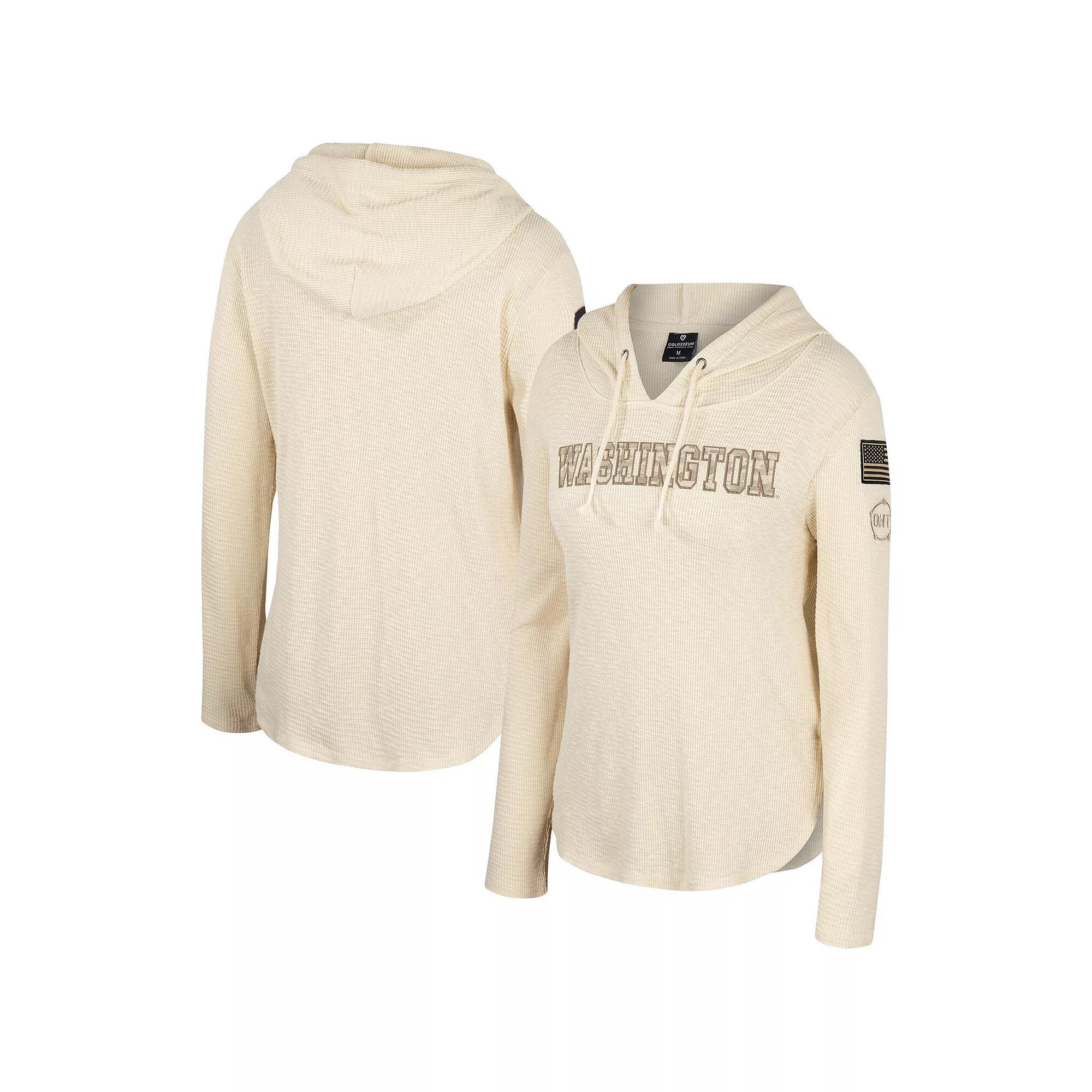 Women's Colosseum Cream Washington Huskies OHT Military Appreciation Casey Raglan Long Sleeve Hoodie T-Shirt, Size: Small, Beige Product Image