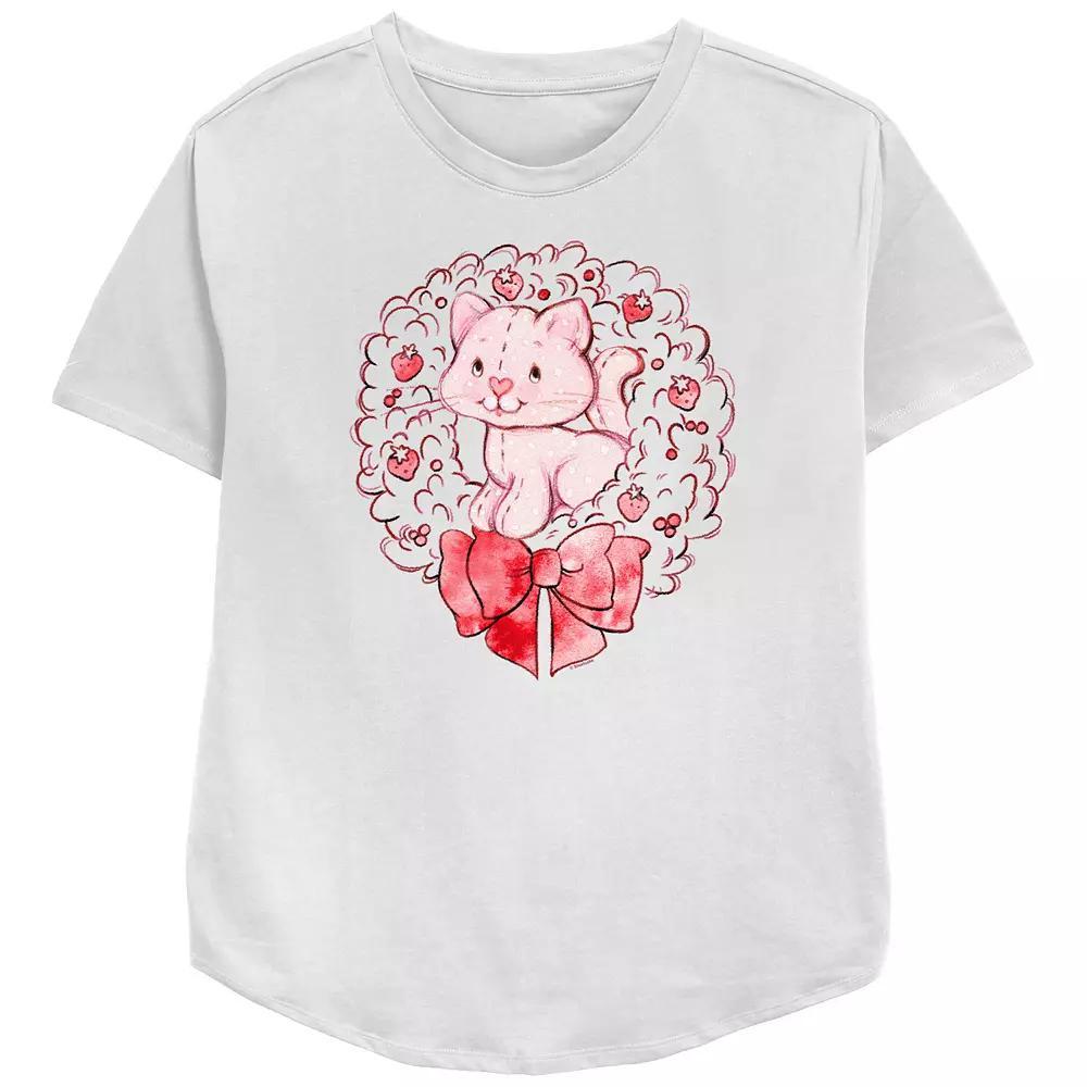 Women's Strawberry Shortcake Custard Wreath Relaxed Fit Graphic Tee, Size: Small, White Product Image