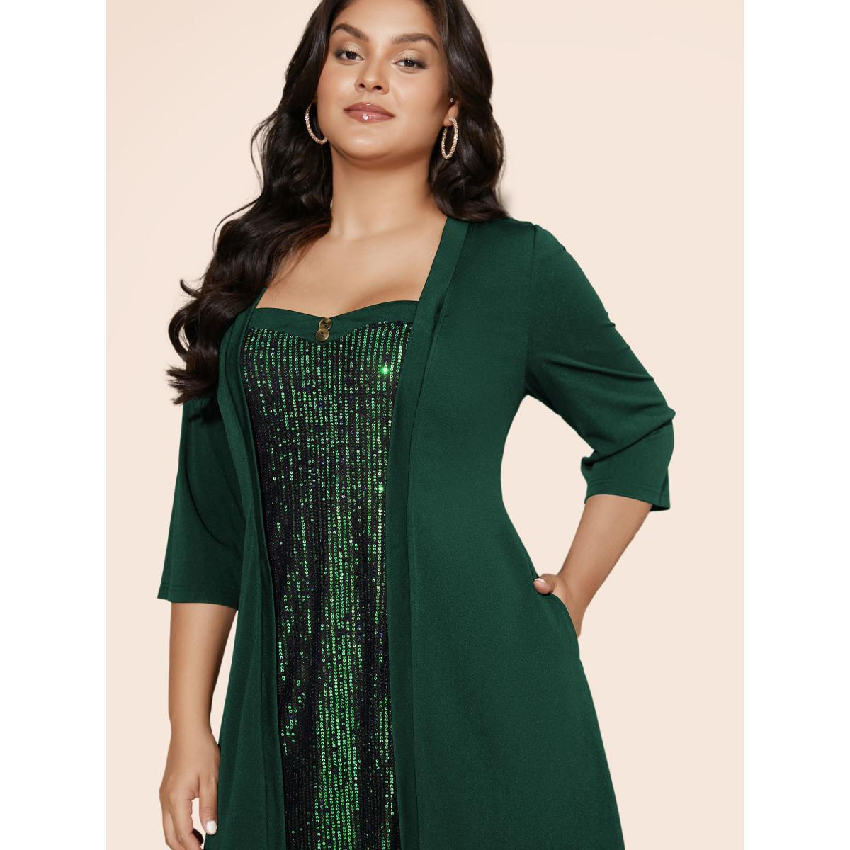 Plus Size Heart Neckline Patchwork Sequin Button Detail Dress Watermelon Women Cocktail Texture Party Curvy Bloomchic 18-20/2X Product Image