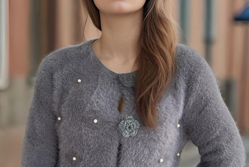 Flower Detail Faux Pearl Cardigan Product Image