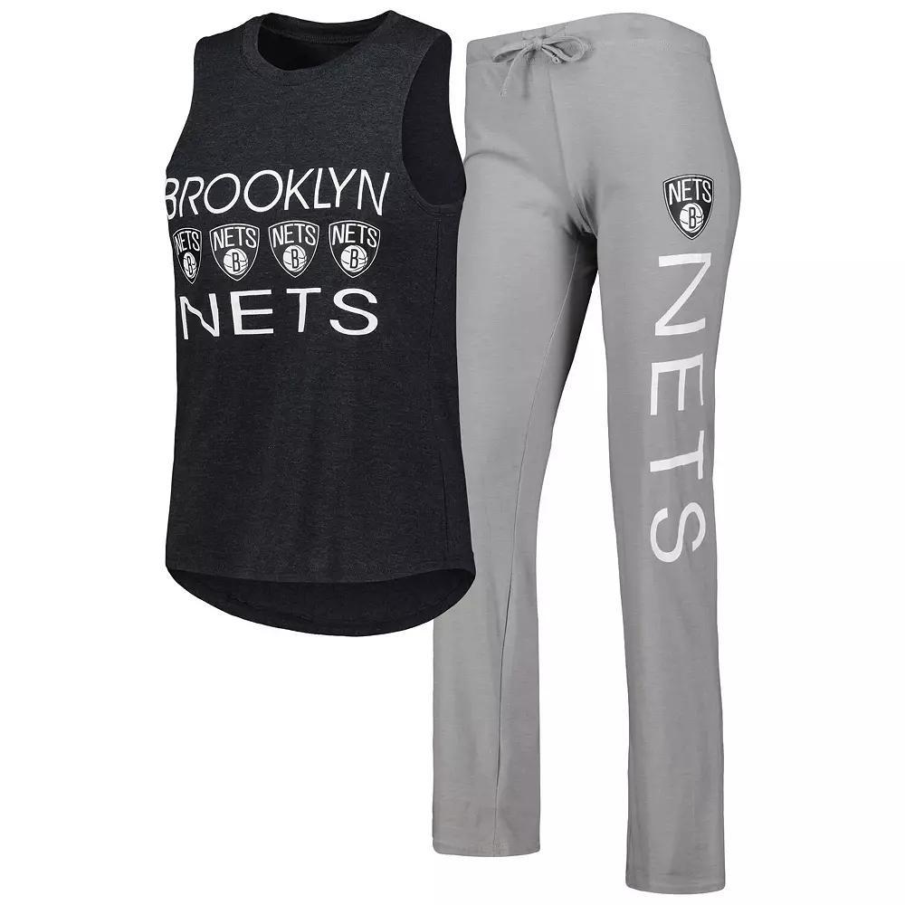 Women's Concepts Sport Gray/Black Brooklyn Nets Team Tank Top & Pants Sleep Set, Size: Medium, Grey Product Image